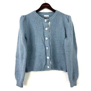 Easel Women M Blue Soft Cozy Warm Knit Short Cardigan Sweater Button Up 1116E3